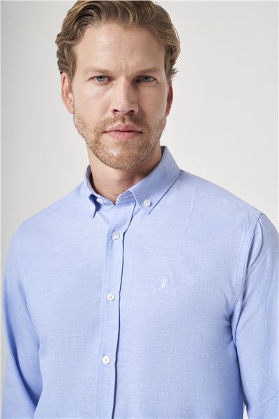 Mavi Düğmeli Yaka Oxford Slim Fit Pamuklu Gömlek 1004265124