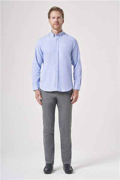 Mavi Düğmeli Yaka Oxford Slim Fit Pamuklu Gömlek 1004265124