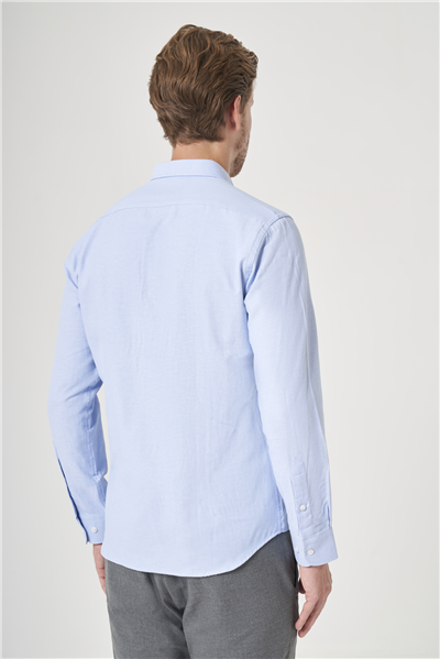 Mavi Düğmeli Yaka Oxford Slim Fit Pamuklu Gömlek 1004265284