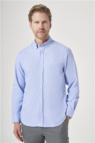 Mavi Düğmeli Yaka Oxford Slim Fit Pamuklu Gömlek 1004265124