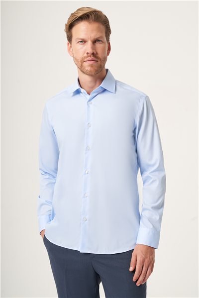 Mavi İtalyan Yaka Slim Fit Kolay Ütü Pamuklu Gömlek 1004265269