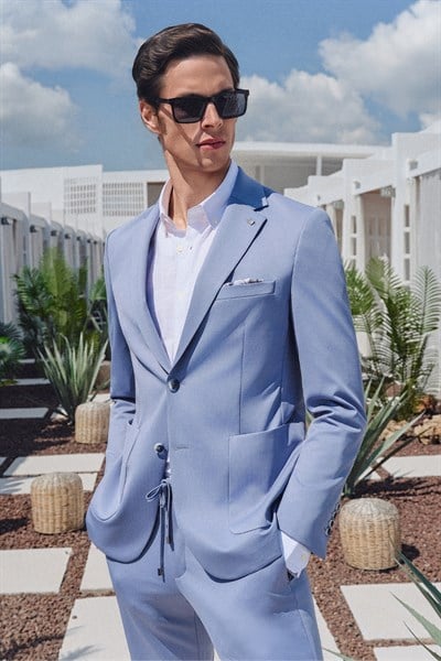 Kendinden Desenli Mono Yaka 6 Drop Slim Fit Takım Elbise 1001260165