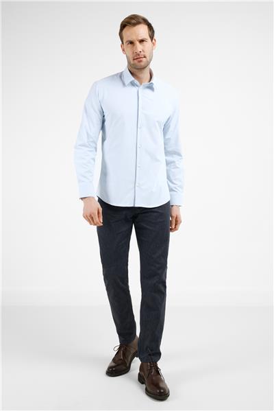Kendinden Desenli Sert Yaka Uzun Kol Cepsiz Slim Fit Pamuklu Gömlek 1004255229