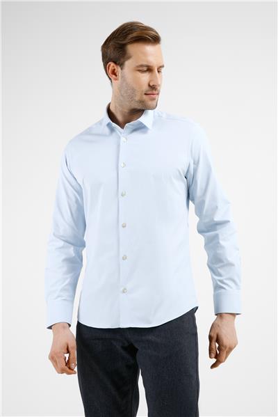 Kendinden Desenli Sert Yaka Uzun Kol Cepsiz Slim Fit Pamuklu Gömlek 1004255229