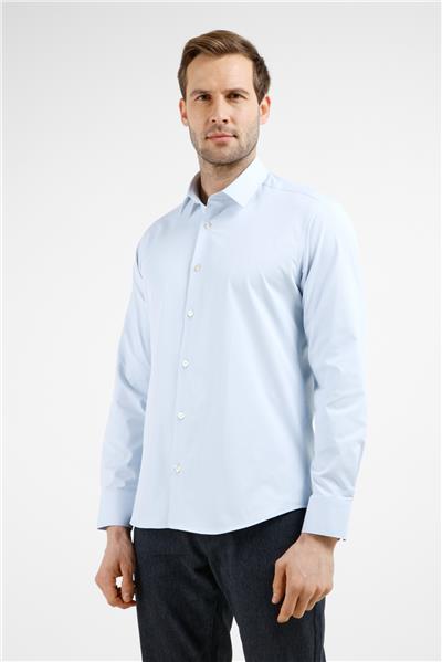 Kendinden Desenli Sert Yaka Uzun Kol Cepsiz Slim Fit Pamuklu Gömlek 1004255229