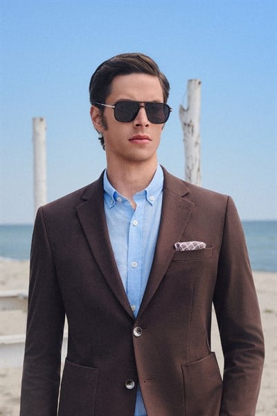 Keten Düğmeli Yaka Uzun Kol Cepsiz Slim Fit %100 Keten Gömlek 1004260161