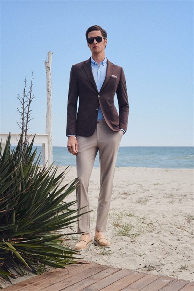 Keten Düğmeli Yaka Uzun Kol Cepsiz Slim Fit %100 Keten Gömlek 1004260161