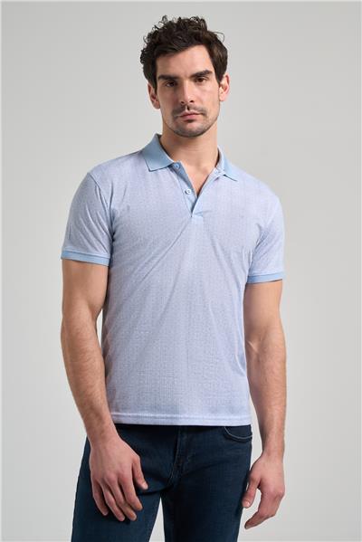 Mavi Kısa Kol Baskılı Pike Polo Yaka Cepsiz esnek Casual Slim Fit Tişört 1011250150