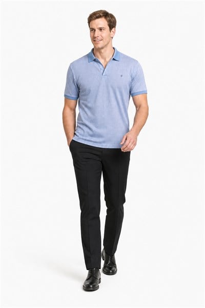 Mavi Kısa Kol Baskılı Pike Polo Yaka Cepsiz esnek Casual Slim Fit Tişört 1011250150