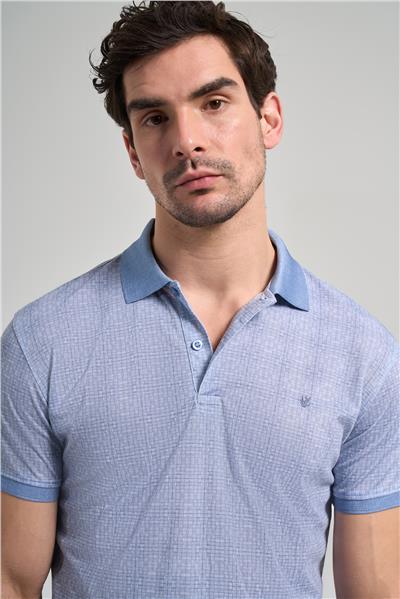 Mavi Kısa Kol Baskılı Pike Polo Yaka Cepsiz esnek Casual Slim Fit Tişört 1011250150