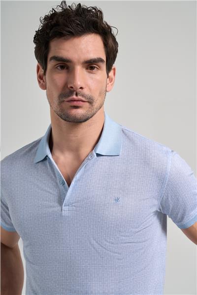 Mavi Kısa Kol Baskılı Pike Polo Yaka Cepsiz esnek Casual Slim Fit Tişört 1011250150