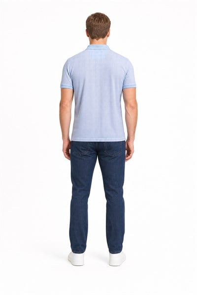 Mavi Kısa Kol Baskılı Pike Polo Yaka Cepsiz esnek Casual Slim Fit Tişört 1011250150