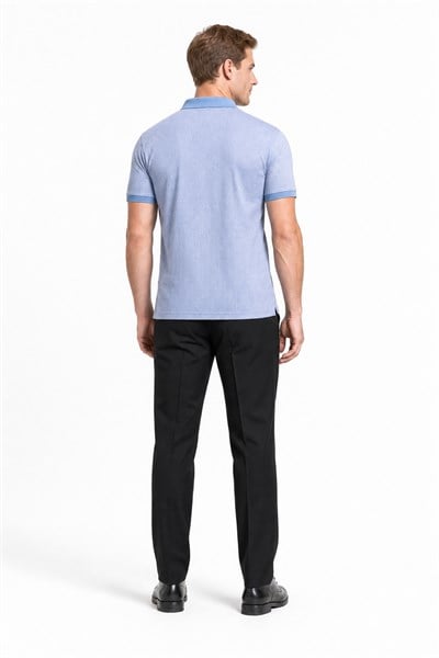 Mavi Kısa Kol Baskılı Pike Polo Yaka Cepsiz esnek Casual Slim Fit Tişört 1011250150