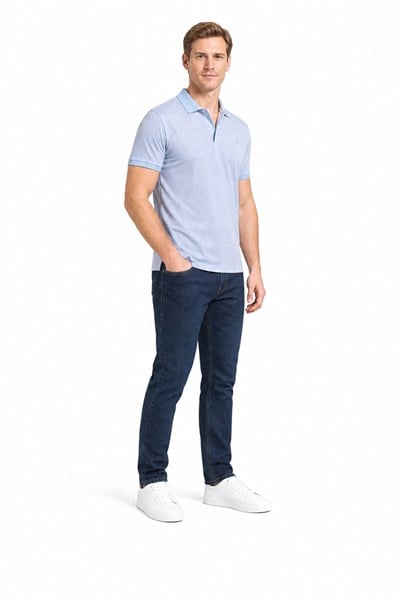 Mavi Kısa Kol Baskılı Pike Polo Yaka Cepsiz esnek Casual Slim Fit Tişört 1011250150