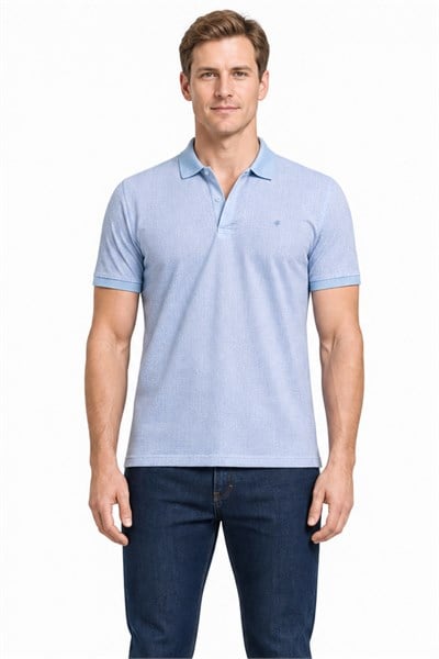 Mavi Kısa Kol Baskılı Pike Polo Yaka Cepsiz esnek Casual Slim Fit Tişört 1011250150