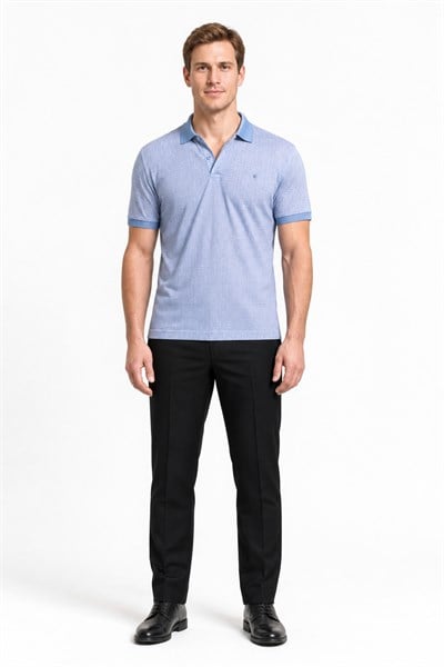 Mavi Kısa Kol Baskılı Pike Polo Yaka Cepsiz esnek Casual Slim Fit Tişört 1011250150