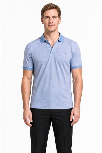 Mavi Kısa Kol Baskılı Pike Polo Yaka Cepsiz esnek Casual Slim Fit Tişört 1011250150