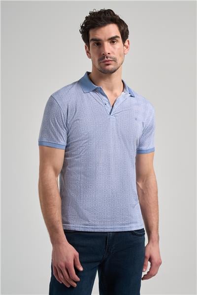 Mavi Kısa Kol Baskılı Pike Polo Yaka Cepsiz esnek Casual Slim Fit Tişört 1011250150