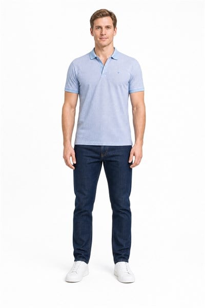 Mavi Kısa Kol Baskılı Pike Polo Yaka Cepsiz esnek Casual Slim Fit Tişört 1011250150