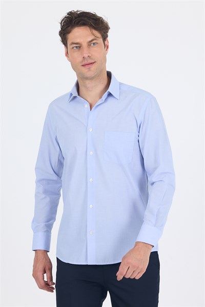 Mavi Klasik Yaka Uzun Kol Cepli Comfort Fit Basic Pamuklu Gömlek 1004255002