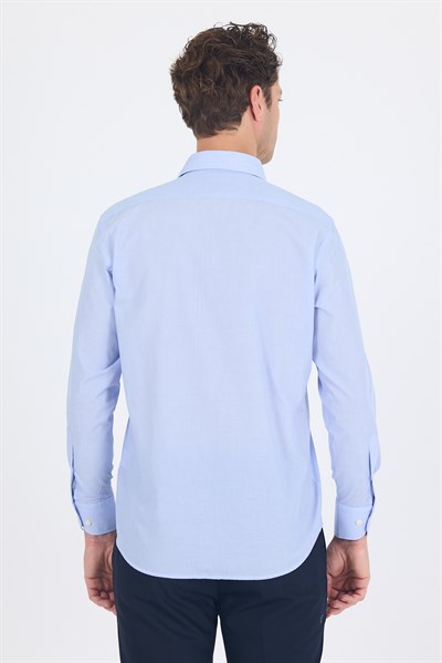 Mavi Klasik Yaka Uzun Kol Cepli Comfort Fit Basic Pamuklu Gömlek 1004255002