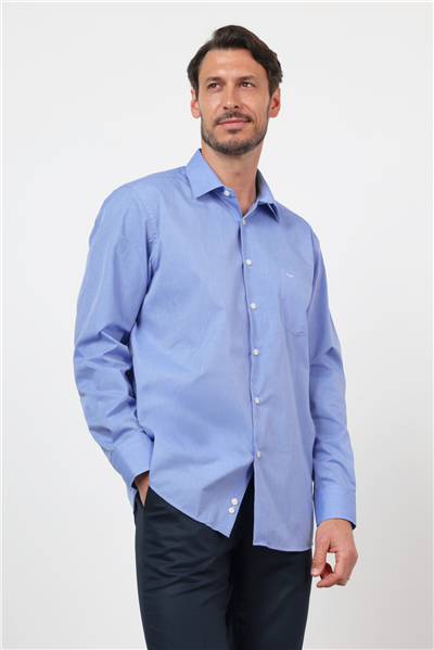 Mavi Klasik Yaka Uzun Kol Cepli Comfort Fit Basic Pamuklu Gömlek 1004255002