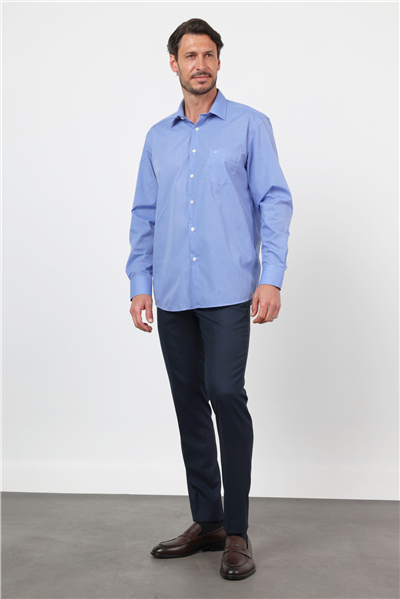 Mavi Klasik Yaka Uzun Kol Cepli Comfort Fit Basic Pamuklu Gömlek 1004255002