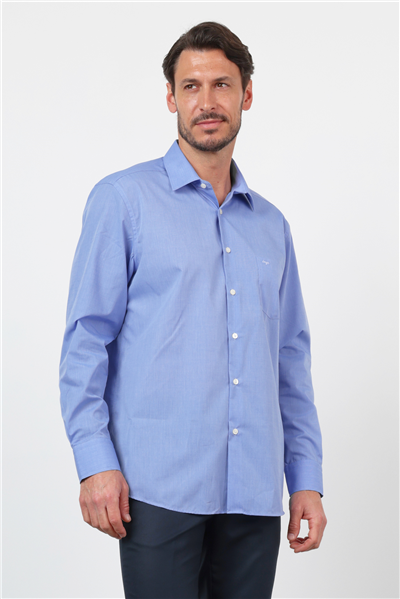 Mavi Klasik Yaka Uzun Kol Cepli Comfort Fit Basic Pamuklu Gömlek 1004255002