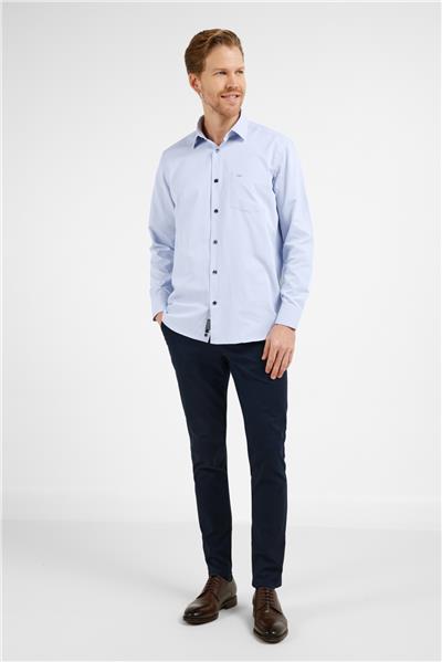 Mavi-Lacivert Çizgili Desen Sert Yaka Uzun Kol Cepli Comfort Fit Pamuklu Gömlek 1004255276
