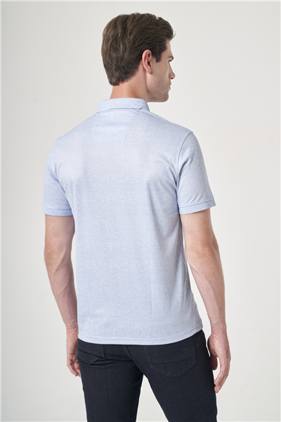Mavi-Lacivert Polo Yaka Kısa Kol Cepsiz Slim Fit Pamuklu Tişört 1011260159