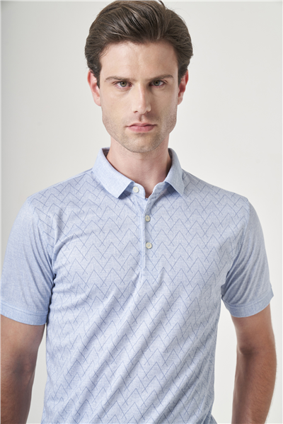 Mavi-Lacivert Polo Yaka Kısa Kol Cepsiz Slim Fit Pamuklu Tişört 1011260159