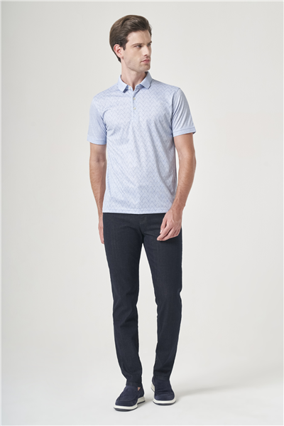 Mavi-Lacivert Polo Yaka Kısa Kol Cepsiz Slim Fit Pamuklu Tişört 1011260159