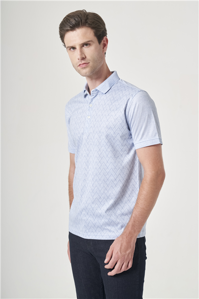 Mavi-Lacivert Polo Yaka Kısa Kol Cepsiz Slim Fit Pamuklu Tişört 1011260159