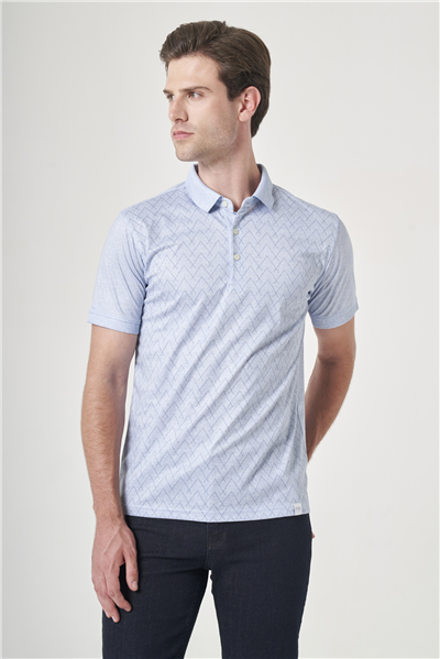 Mavi-Lacivert Polo Yaka Kısa Kol Cepsiz Slim Fit Pamuklu Tişört 1011260159