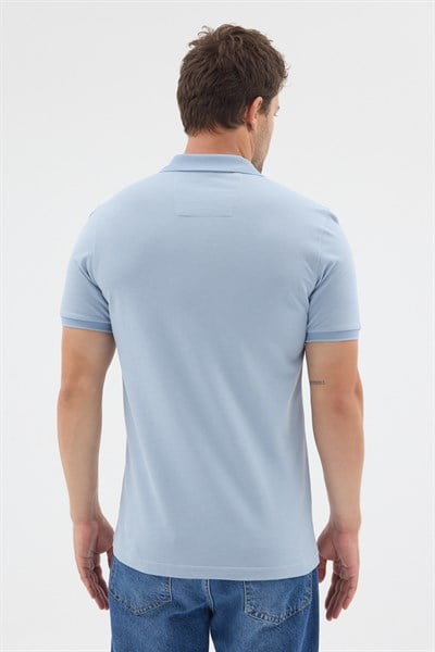 Açık Mavi Polo Yaka Pike Kısa Kol Slim Fit %100 Pamuk Tişört 1011260171