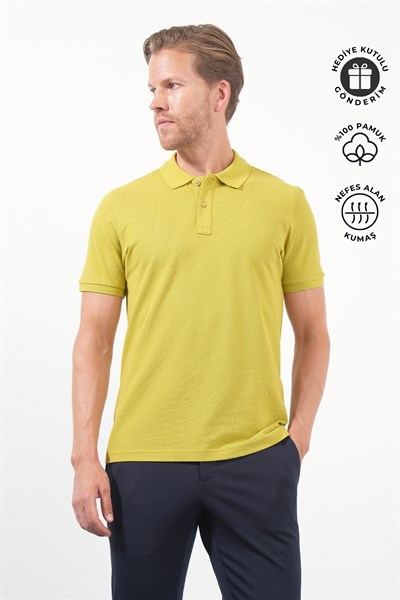 Kehribar Polo Yaka Pike Kısa Kol Slim Fit Pamuklu Tişört 1011260170