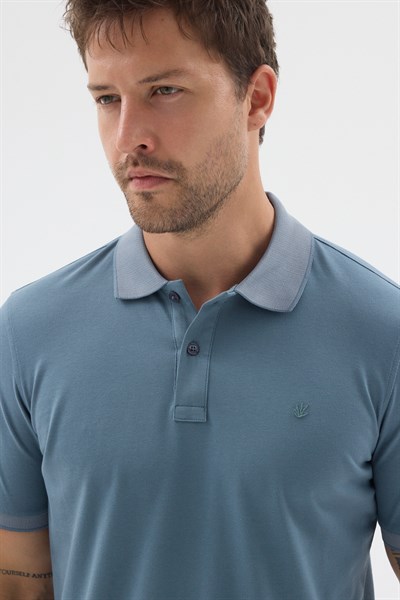 Koyu Mavi Polo Yaka Pike Kısa Kol Slim Fit %100 Pamuk Tişört 1011260171
