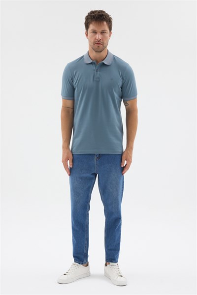 Koyu Mavi Polo Yaka Pike Kısa Kol Slim Fit %100 Pamuk Tişört 1011260171