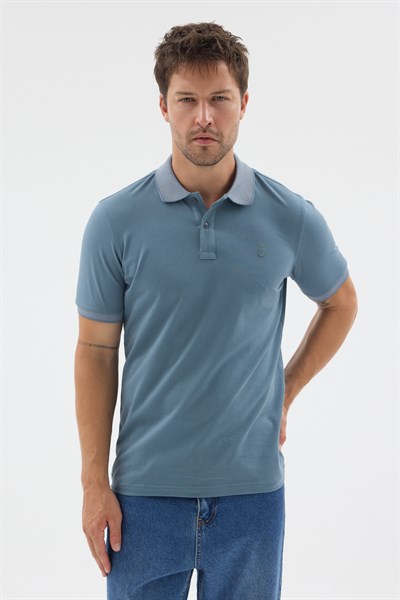 Koyu Mavi Polo Yaka Pike Kısa Kol Slim Fit %100 Pamuk Tişört 1011260171