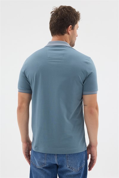 Koyu Mavi Polo Yaka Pike Kısa Kol Slim Fit %100 Pamuk Tişört 1011260171