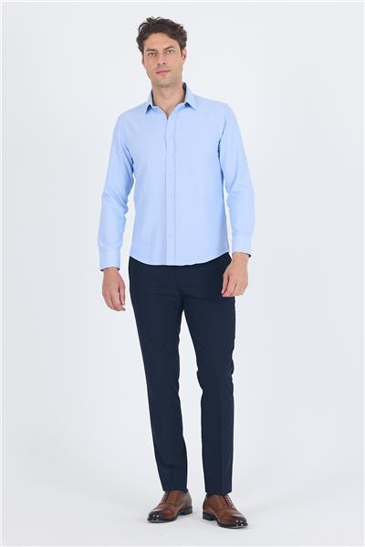 Mavi Sert Yaka Düz Classic Pamuklu Slim Fit Gömlek 1004250214