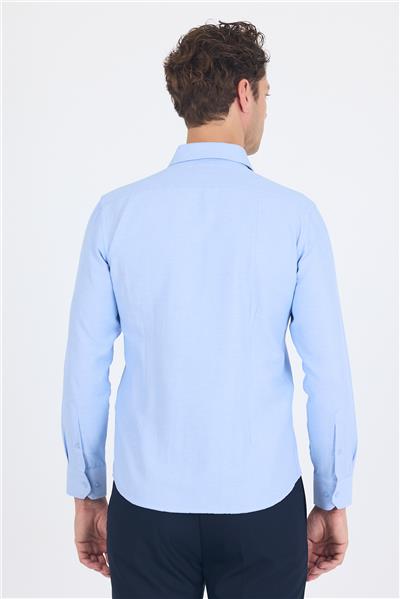 Mavi Sert Yaka Düz Classic Pamuklu Slim Fit Gömlek 1004250214