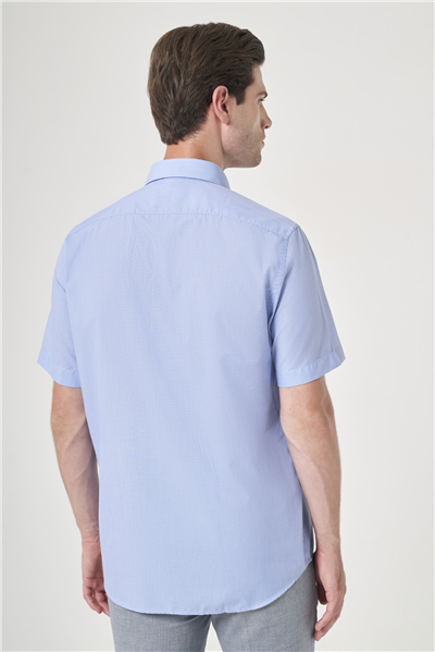 Mavi Sert Yaka Kısa Kol Cepli Comfort Fit Pamuklu Gömlek 1004260180