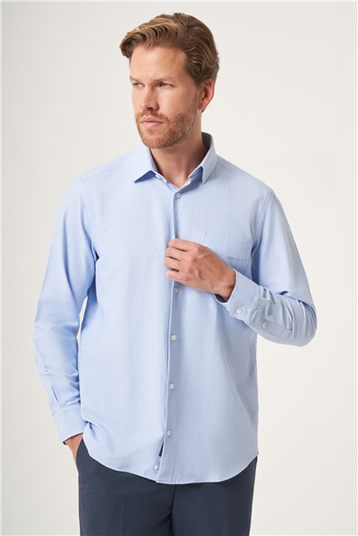 Mavi Sert Yaka Oxford Comfort Fit Pamuklu Gömlek 1004265285