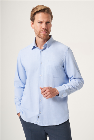 Mavi Sert Yaka Oxford Comfort Fit Pamuklu Gömlek 1004265285