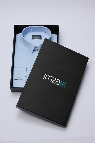 Mavi Sert Yaka Uzun Kol Cepsiz Slim Fit %100 Pamuk Gömlek 1004260324