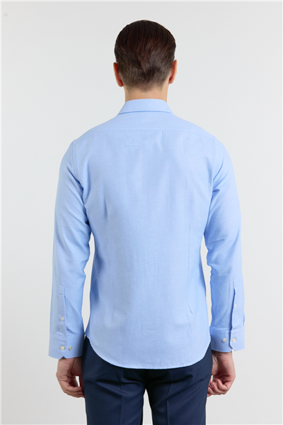 Mavi Sert Yaka Uzun Kol Cepsiz Slim Fit Pamuklu Gömlek 1004255284