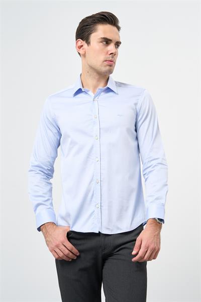 Mavi Uzun Kol Düz Bez Ayağı 032 Sert Yaka Classic Slim Fit Gömlek 1004245324