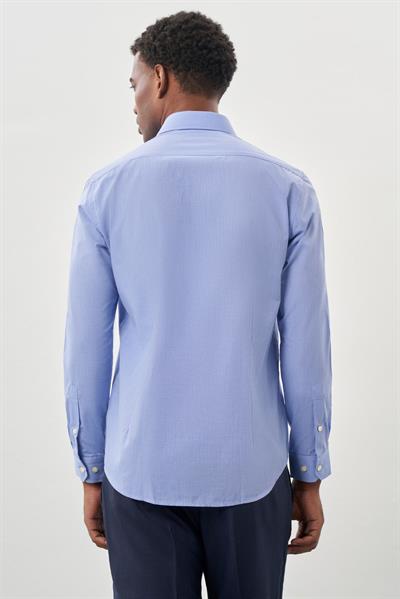 Mavi Uzun Kol Filafil Desen Filafil Sert Yaka Cepsiz Pamuklu Basic Slim Fit Gömlek 1004250008