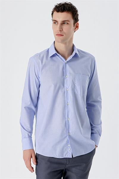 Mavi Uzun Kol Filafil Desen Filafil Sert Yaka Cepli Pamuklu Basic Comfort Fit Gömlek 1004245002